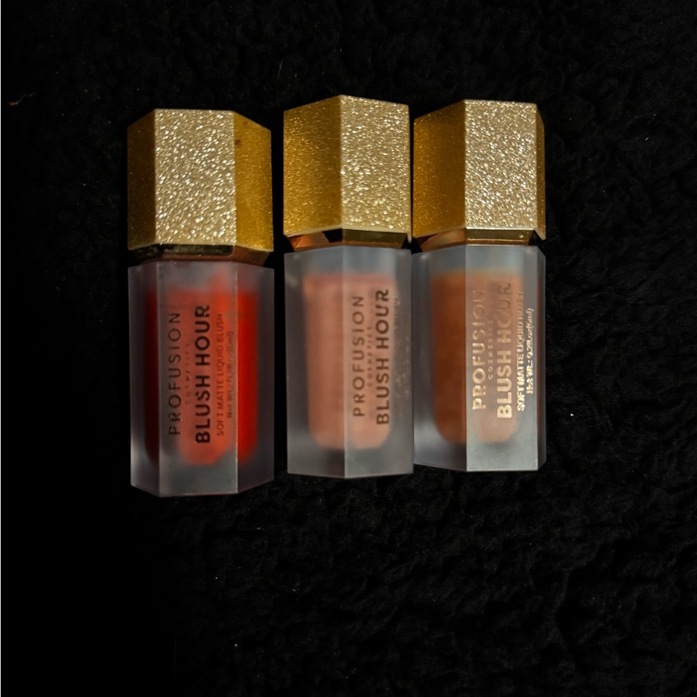 Profusion Cosmetics Blush Hour Trio - Vibrant Red, Soft Pink, Shimmering Gold